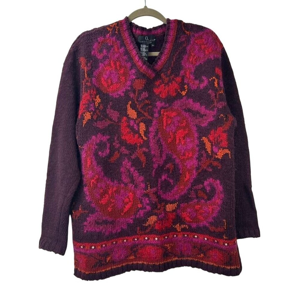 Carole Little Women's XL Knitwear Sweater V-Neck Mohair Wool,Ramie & Rayon Blend